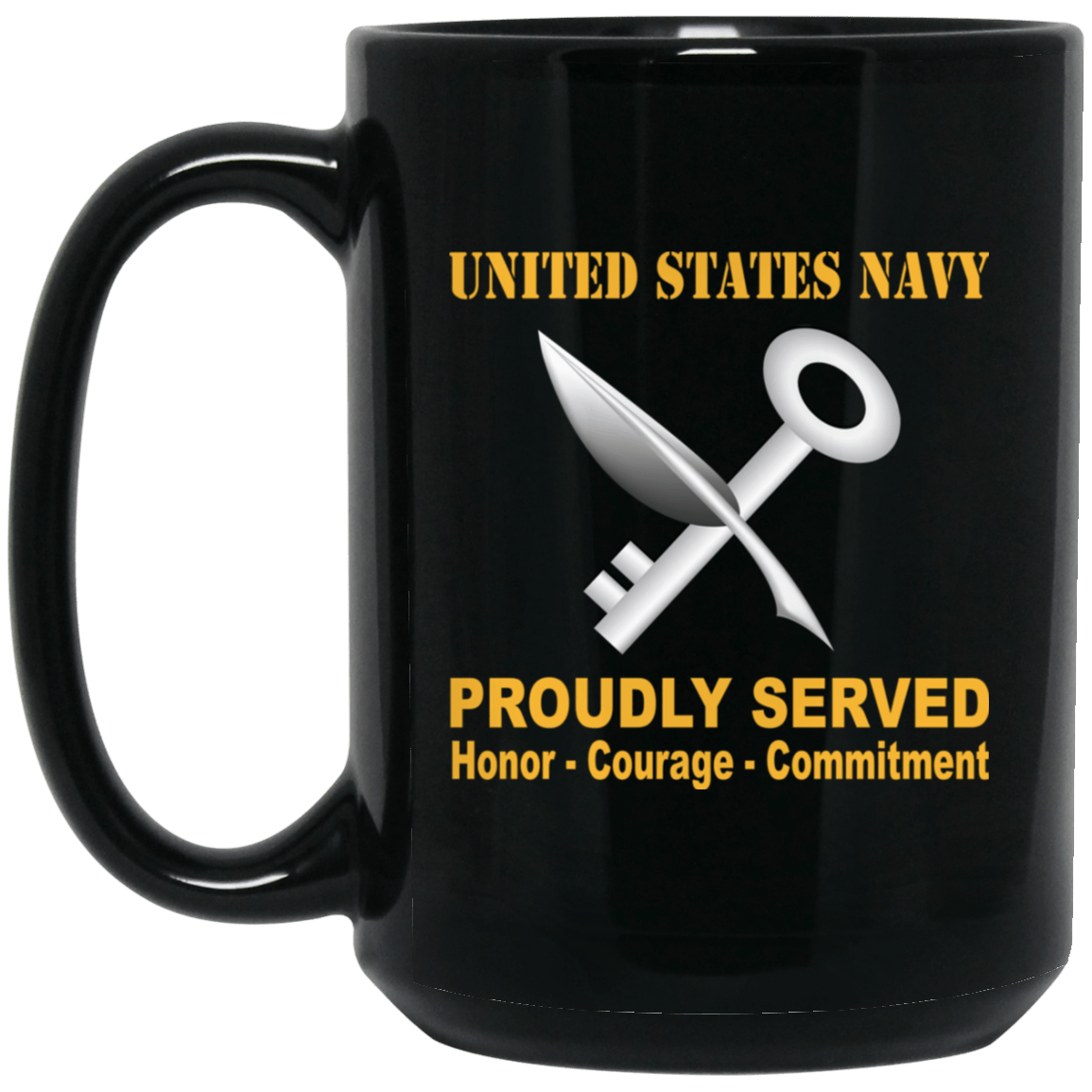 Navy Ship's Serviceman Navy SH Proudly Served Black Mug 11 oz - 15 oz-Mug-Navy-Rate-Veterans Nation