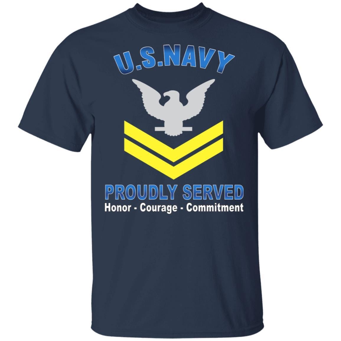 US Navy E-5 Petty Officer Second Class E5 PO2 Gold Stripe Collar Device Proudly Served T-Shirt On Front-Apparel-Veterans Nation