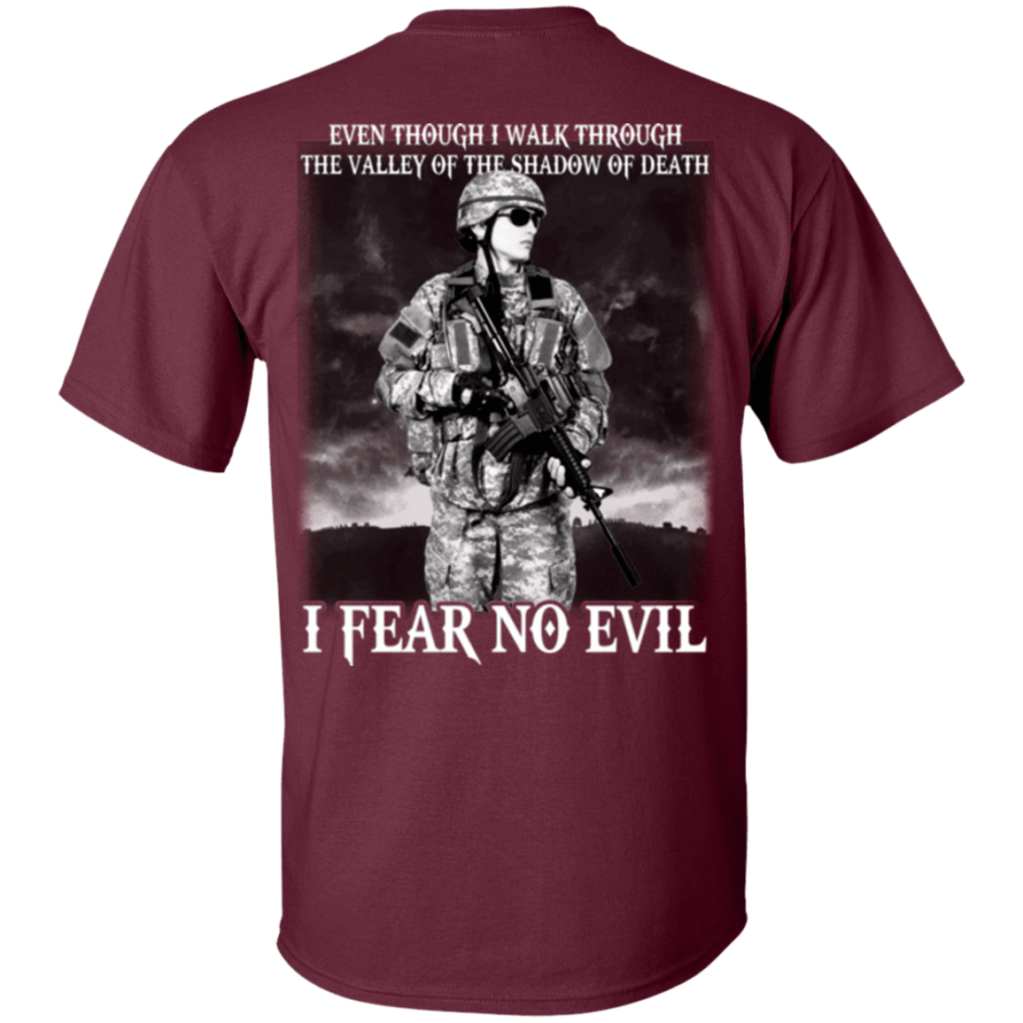 Military T-Shirt "I Fear No Evil Female Veteran Design" On Back-TShirt-General-Veterans Nation