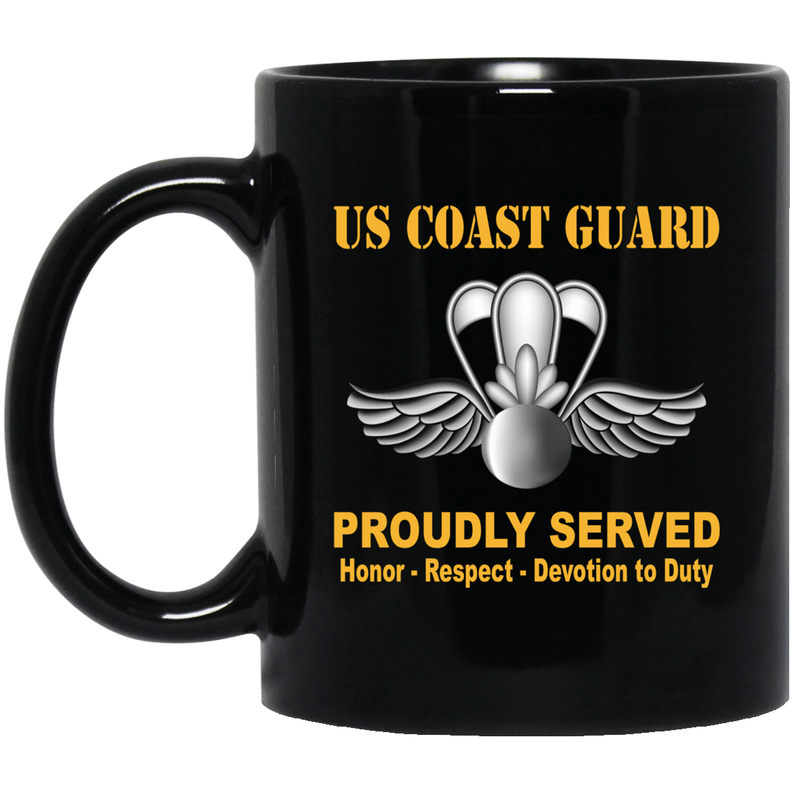 USCG AVIATION SURVIVAL TECHNICIAN AST Logo Proudly Served Black Mug 11 oz - 15 oz-Mug-USCG-Rate-Veterans Nation