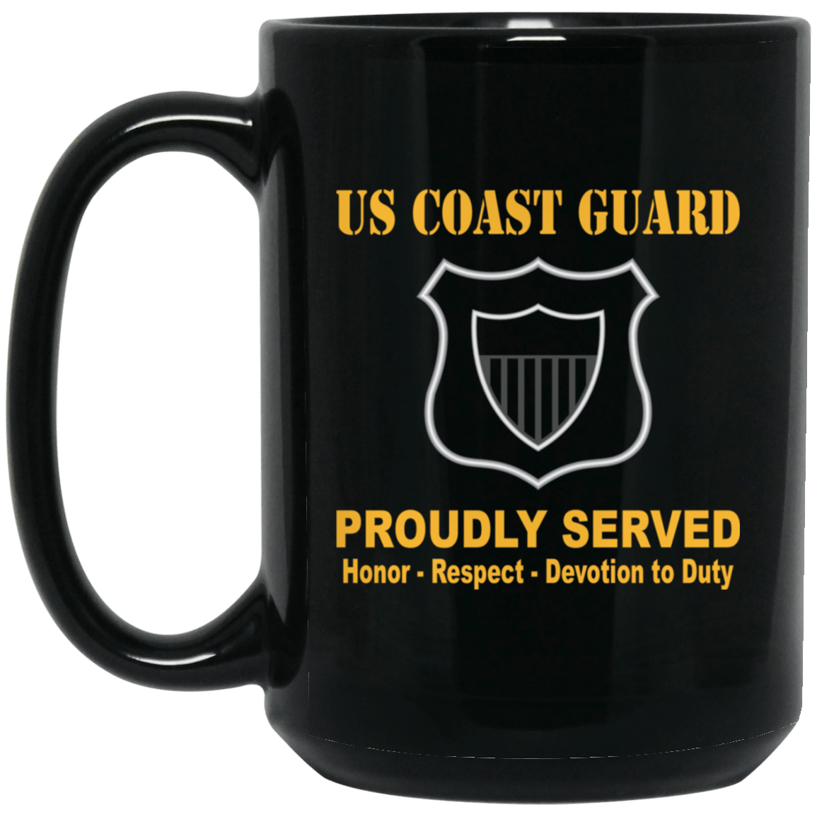 USCG MARITIME ENFORCEMENT ME Logo Proudly Served Black Mug 11 oz - 15 oz-Mug-USCG-Rate-Veterans Nation