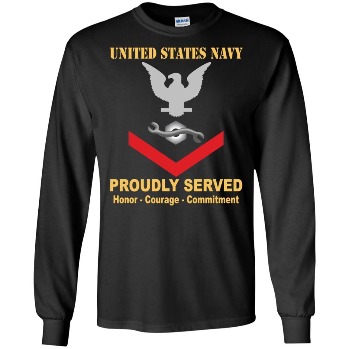 Navy Construction Mechanic Navy CM E-4 Rating Badges Proudly Served T-Shirt For Men On Front-TShirt-Navy-Veterans Nation