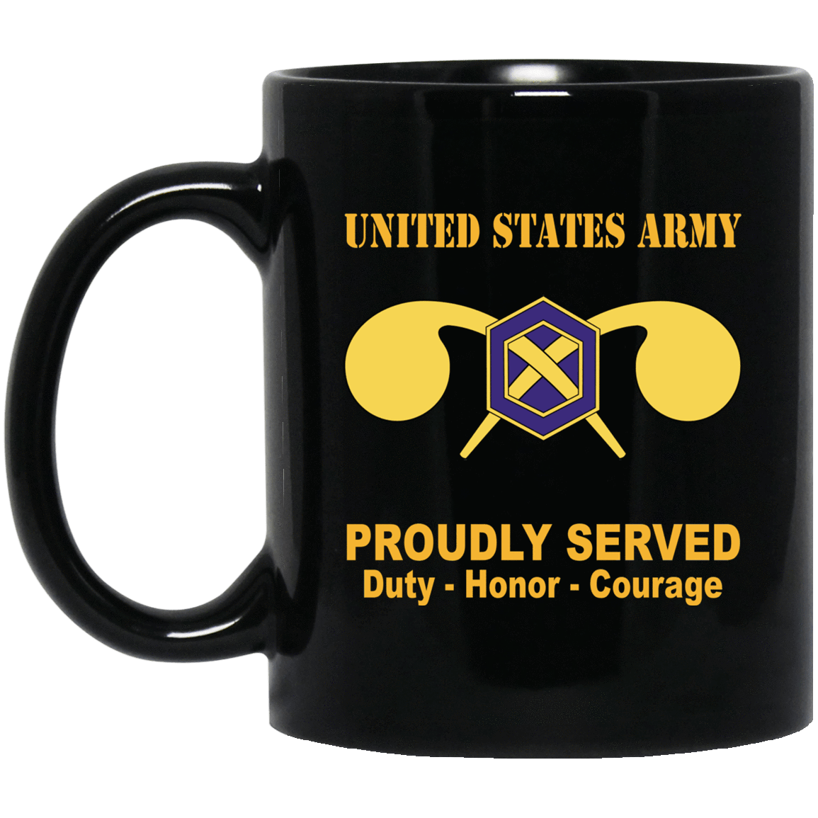 US Army Insignia Proudly Served Duty - Honor - Courage Black Coffee Mug 11oz-15oz-Mug-Army-Veterans Nation