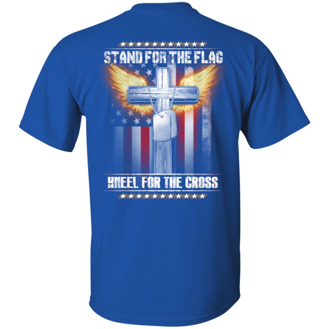 Military T-Shirt "Veteran - Stand For The Flag Kneel For The Cross" - Men Back-TShirt-General-Veterans Nation