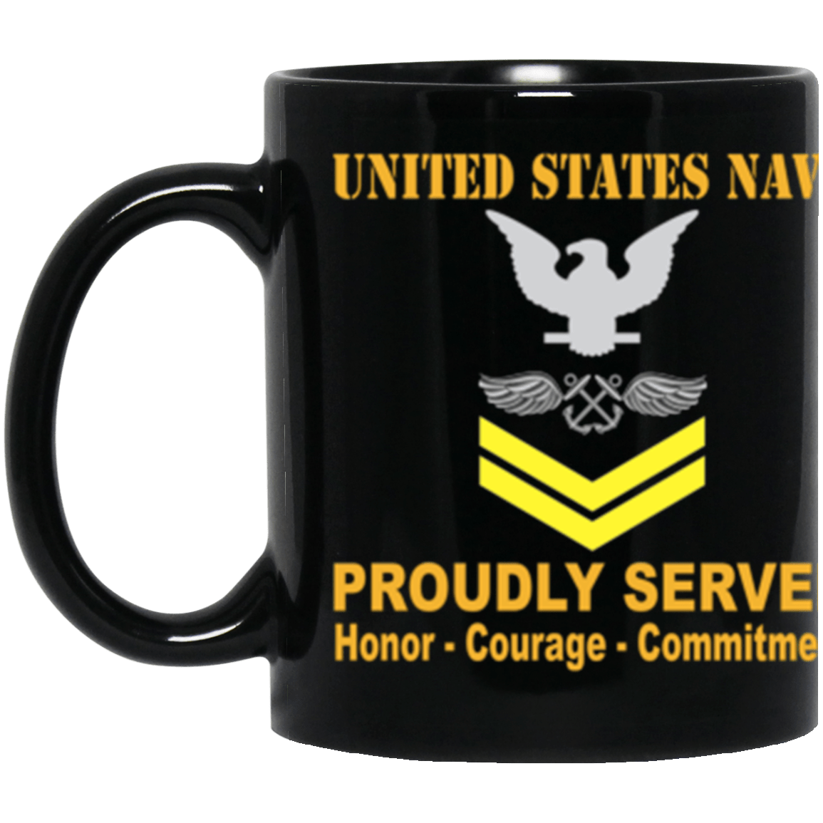 US Navy Aviation Boatswain's Mate Navy AB E-5 Gold Stripe 11 oz. Black Mug-Drinkware-Veterans Nation