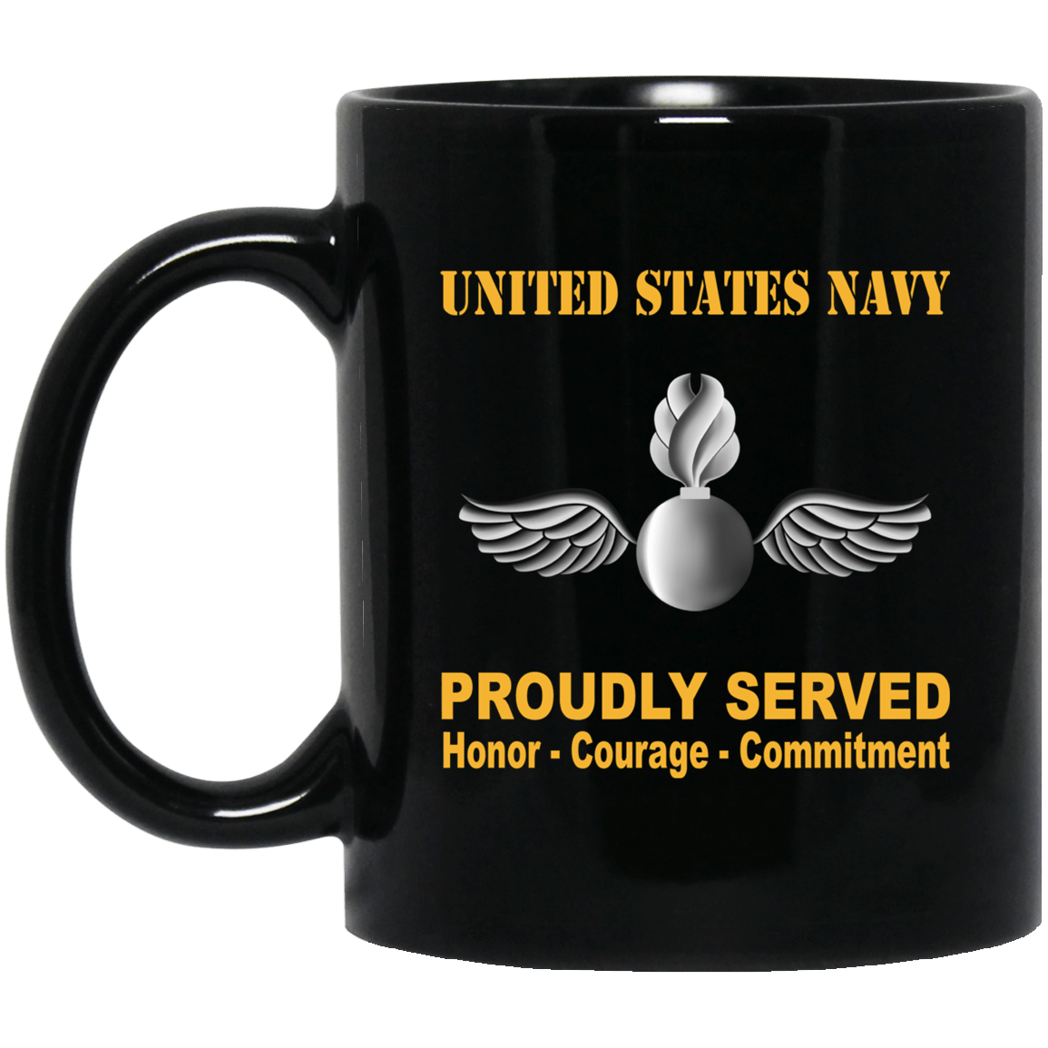 Navy Aviation Ordnanceman Navy AO Proudly Served Black Mug 11 oz - 15 oz-Mug-Navy-Rate-Veterans Nation