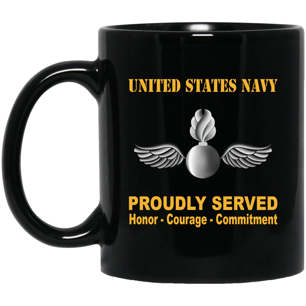 Navy Aviation Ordnanceman Navy AO Proudly Served Black Mug 11 oz - 15 oz-Mug-Navy-Rate-Veterans Nation