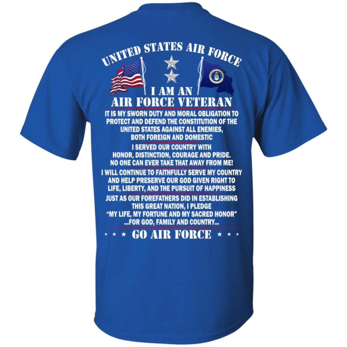 US Air Force O-8 Major General Maj G O8 General Officer Ranks - Go Air Force T-Shirt On Back-TShirt-USAF-Veterans Nation