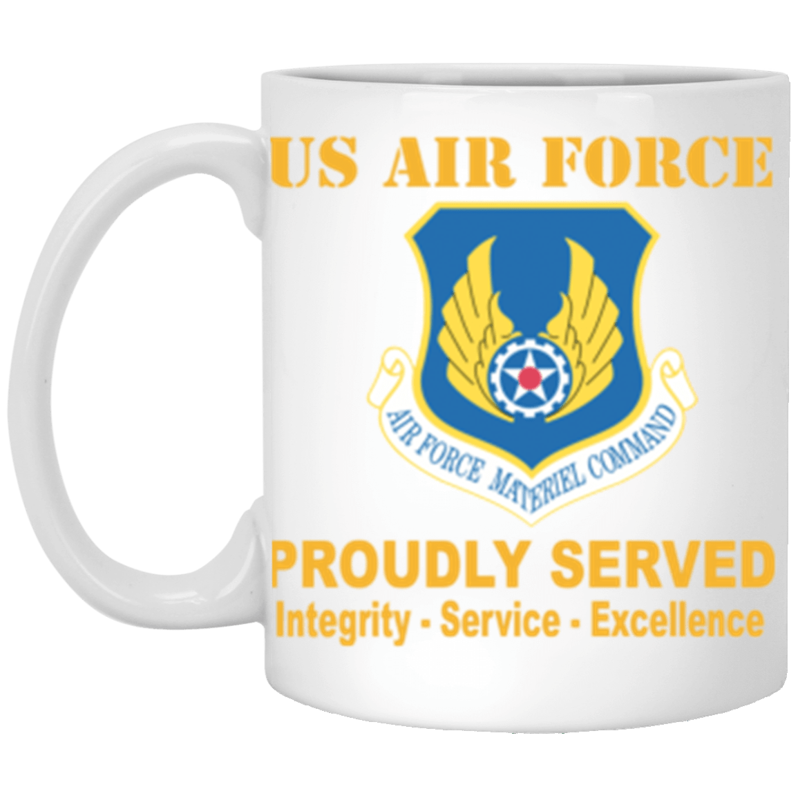 US Air Force Materiel Command Proudly Served Core Values 11 oz. White Mug-Drinkware-Veterans Nation