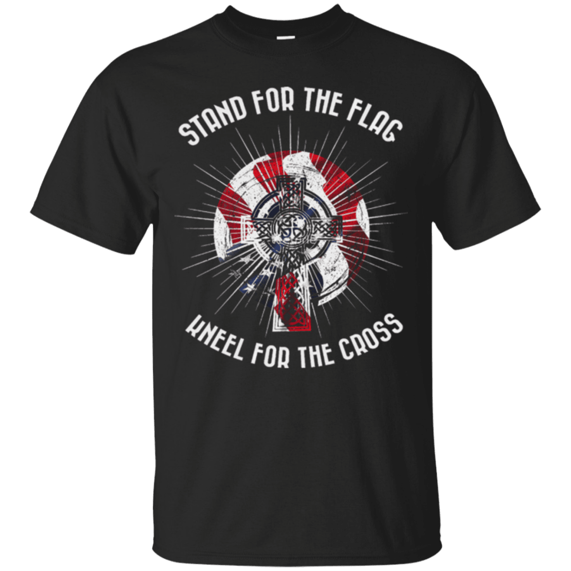 Military T-Shirt "Stand For The Flag Kneel For The Cross"-TShirt-General-Veterans Nation