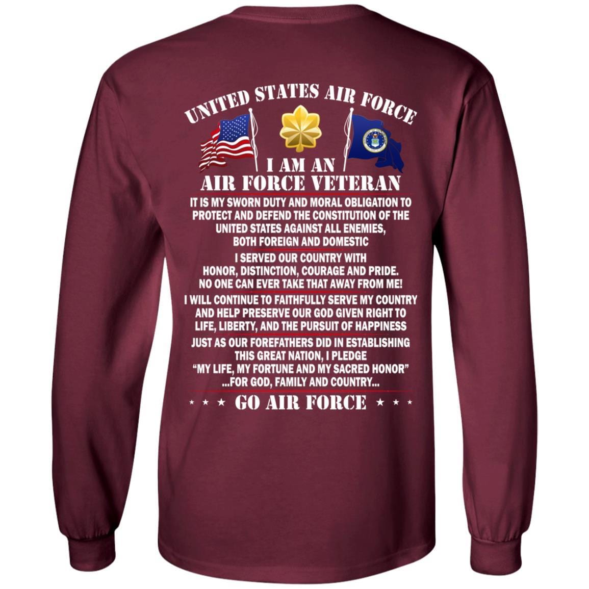 US Air Force O-4 Major Maj O4 Field Officer Ranks - Go Air Force T-Shirt On Back-TShirt-USAF-Veterans Nation