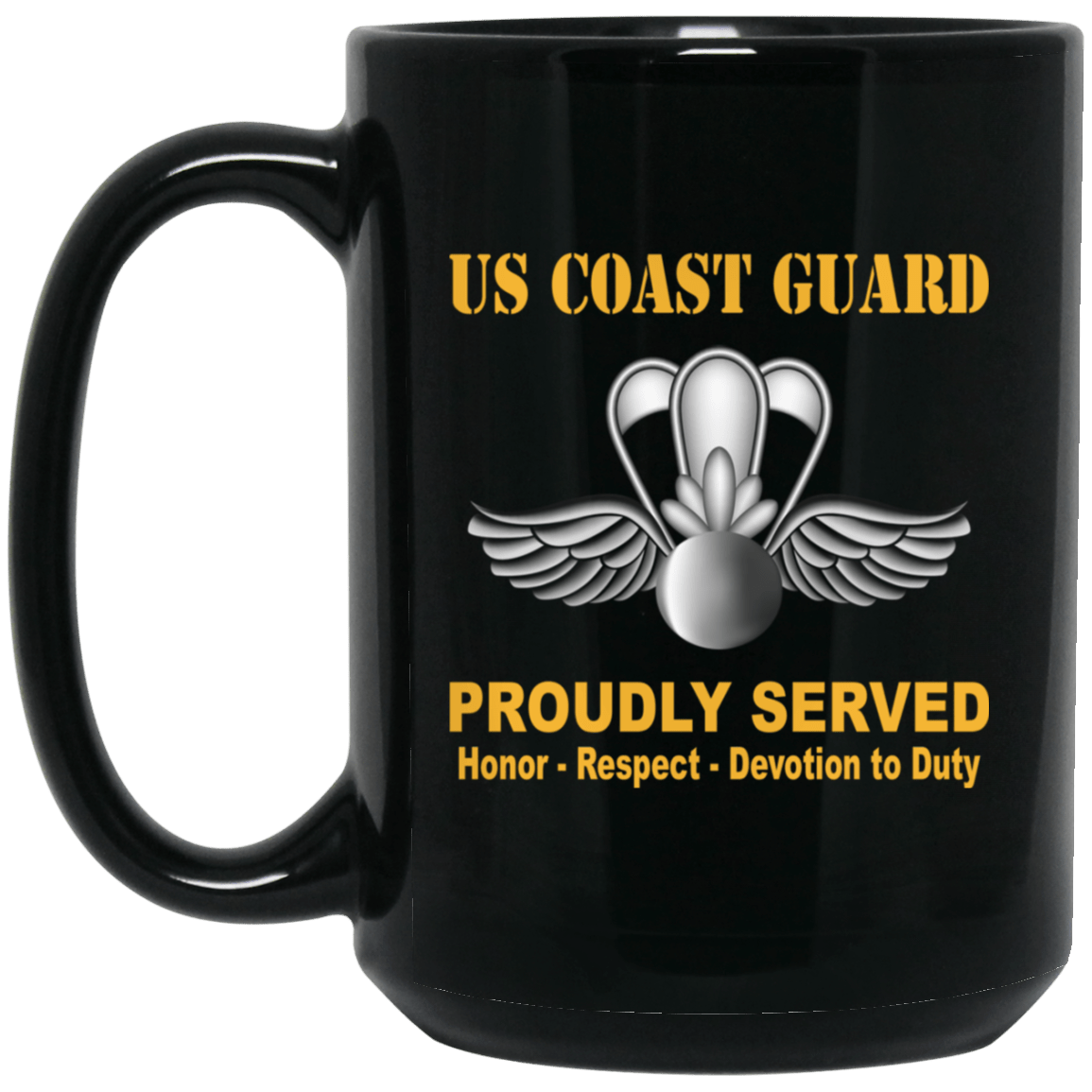 USCG AVIATION SURVIVAL TECHNICIAN AST Logo Proudly Served Black Mug 11 oz - 15 oz-Mug-USCG-Rate-Veterans Nation