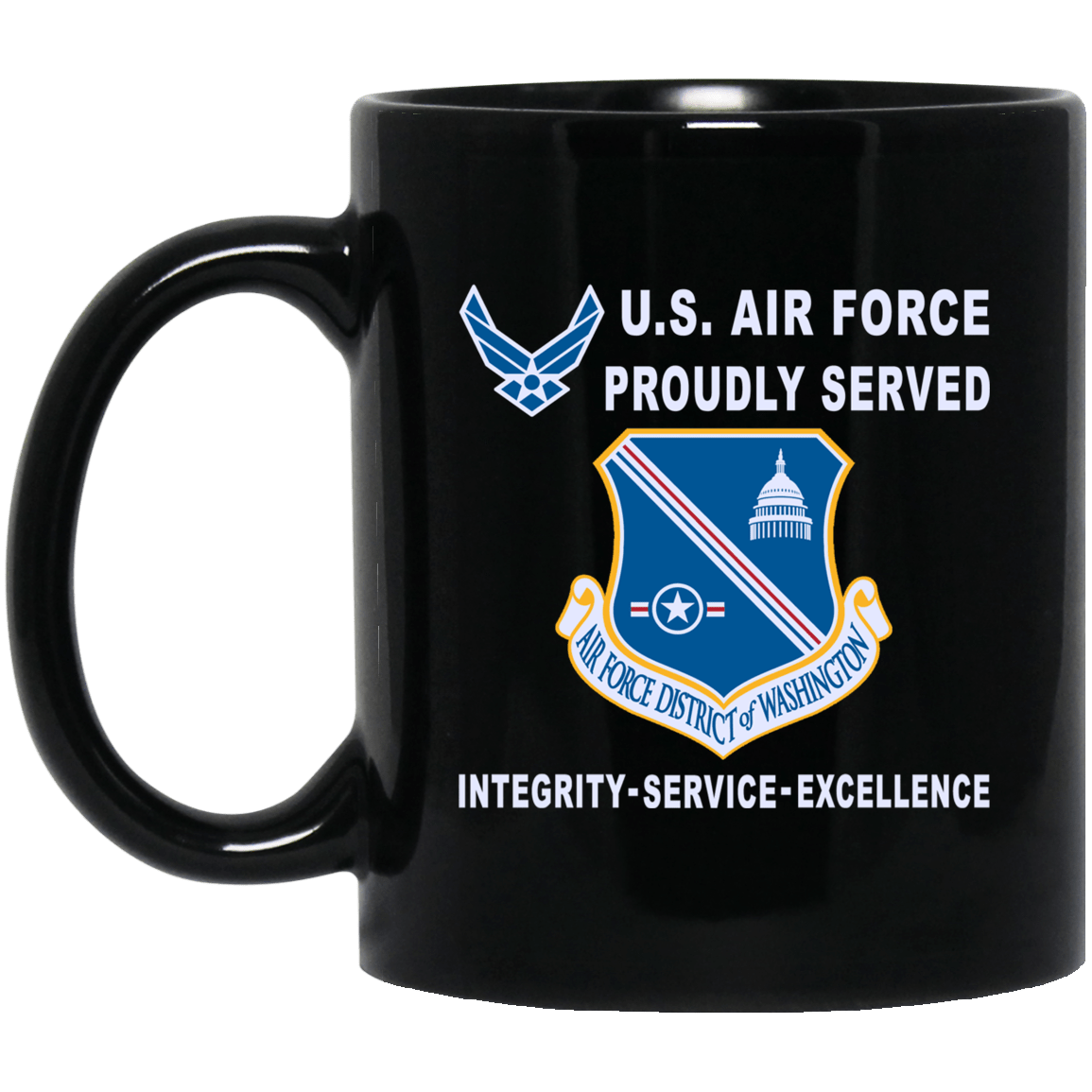 US Air Force District of Washington Proudly Served-D04 11 oz - 15 oz Black Mug-Mug-USAF-Shield-Veterans Nation