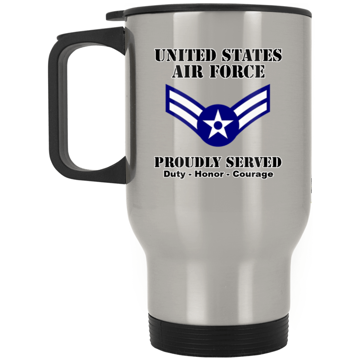 US Air Force E-3 Airman First Class A1C E3 Ranks Enlisted Airman Ranks White Coffee Mug - Stainless Travel Mug-Mug-USAF-Ranks-Veterans Nation