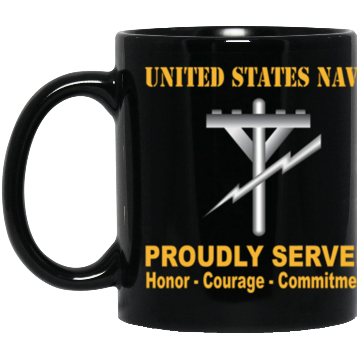 US Navy Navy Construction Electrician Navy CE Proudly Served Core Values 11 oz. Black Mug-Drinkware-Veterans Nation