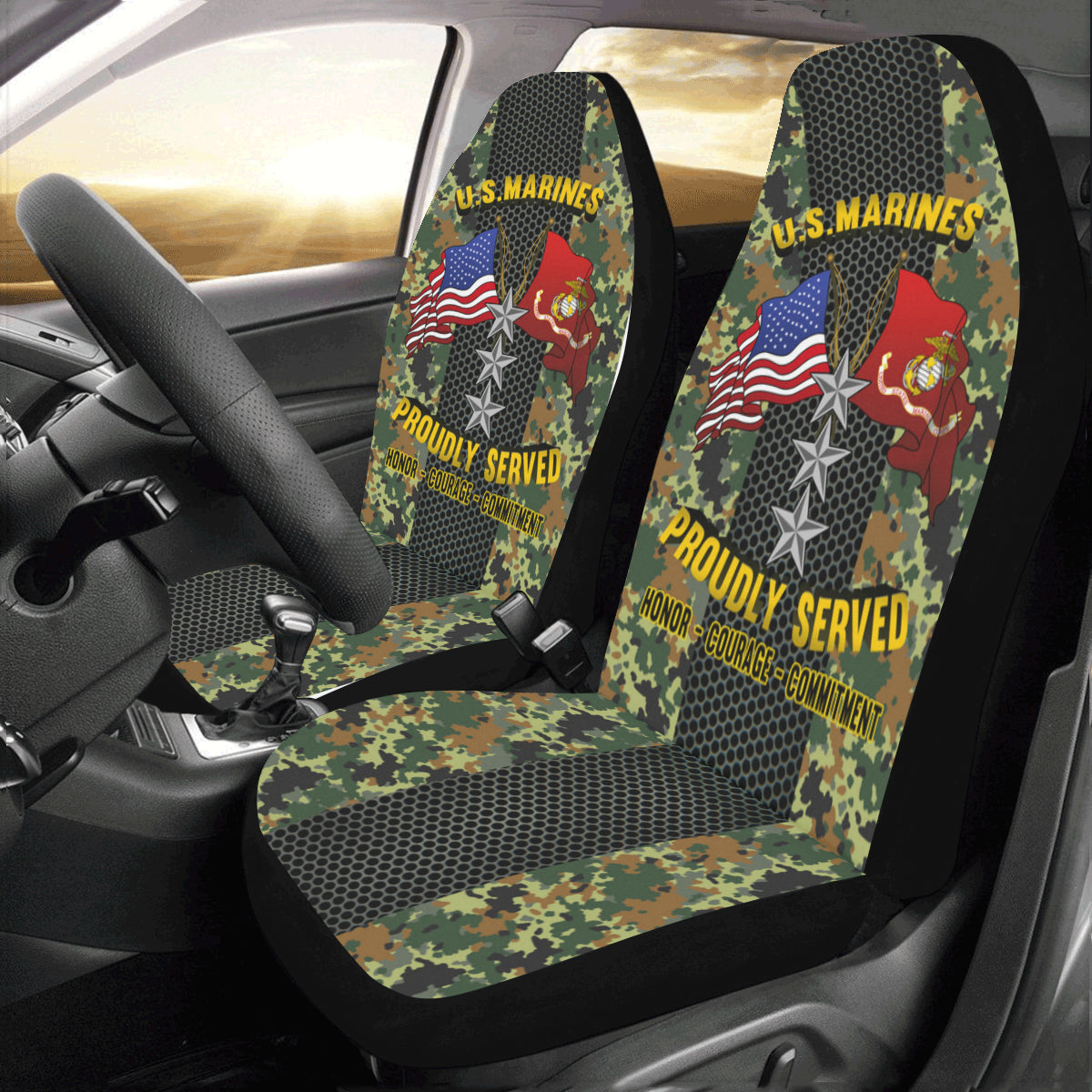 M.Corps O-9 Lieutenant General O9 LtGen M.Corps O9 General Officer Car Seat Covers (Set of 2)-SeatCovers-USMC-Ranks-Veterans Nation