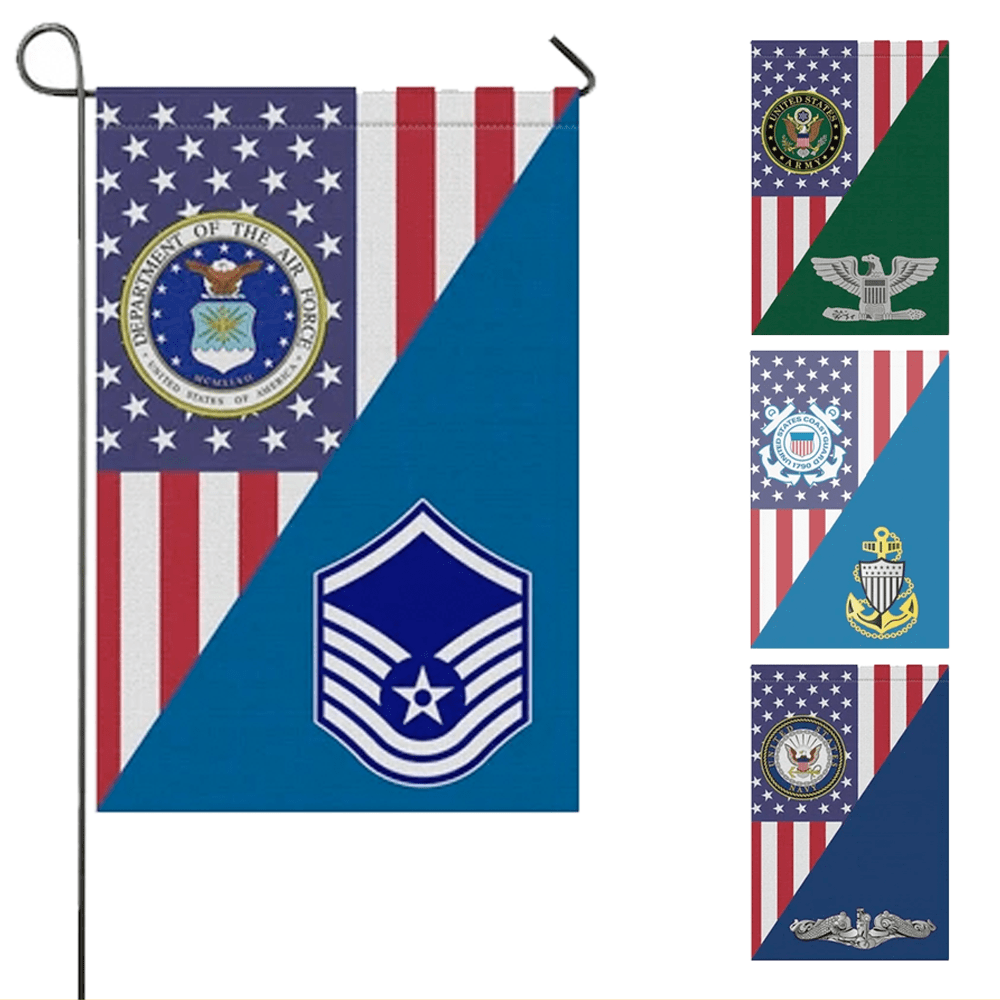 US Military Insignia With America Flag Garden Flag/Yard Flag 12 Inch x 18 Inch Twin-Side Printing-GDFlag-AllBranch-Veterans Nation