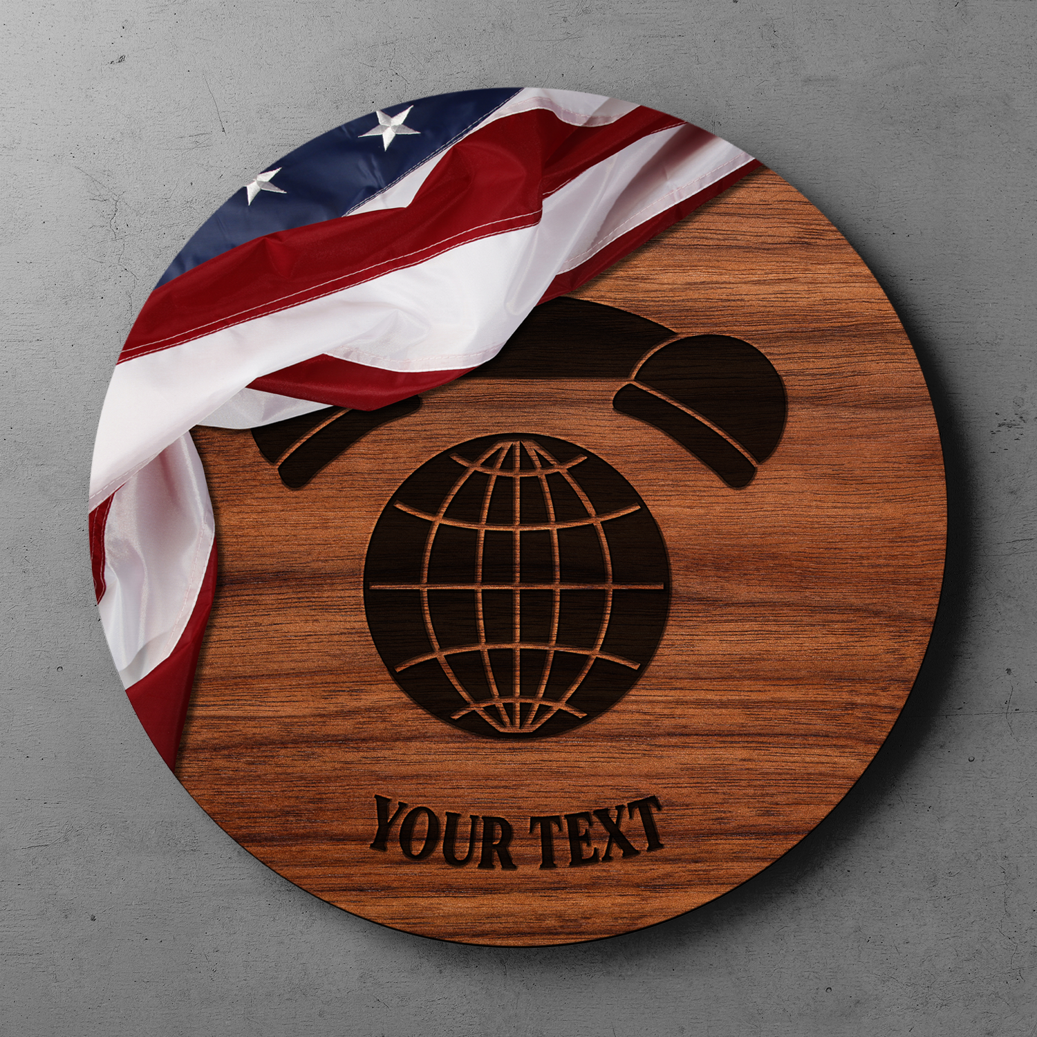 Custom Round Wood Sign, USA Flag With Military Ranks/Insignia, Personalized Text-Round Sign-Veterans Nation