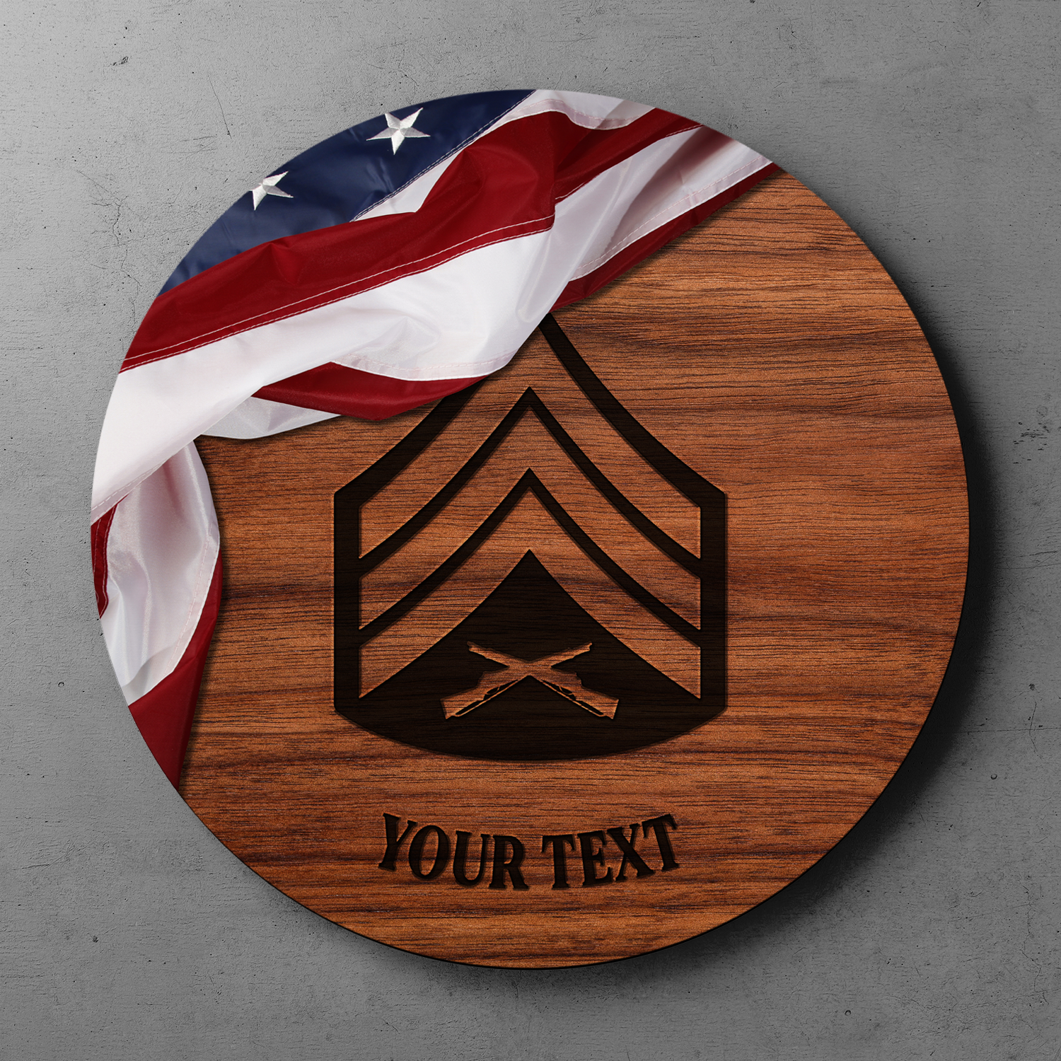 Custom Round Wood Sign, USA Flag With Military Ranks/Insignia, Personalized Text-Round Sign-Veterans Nation