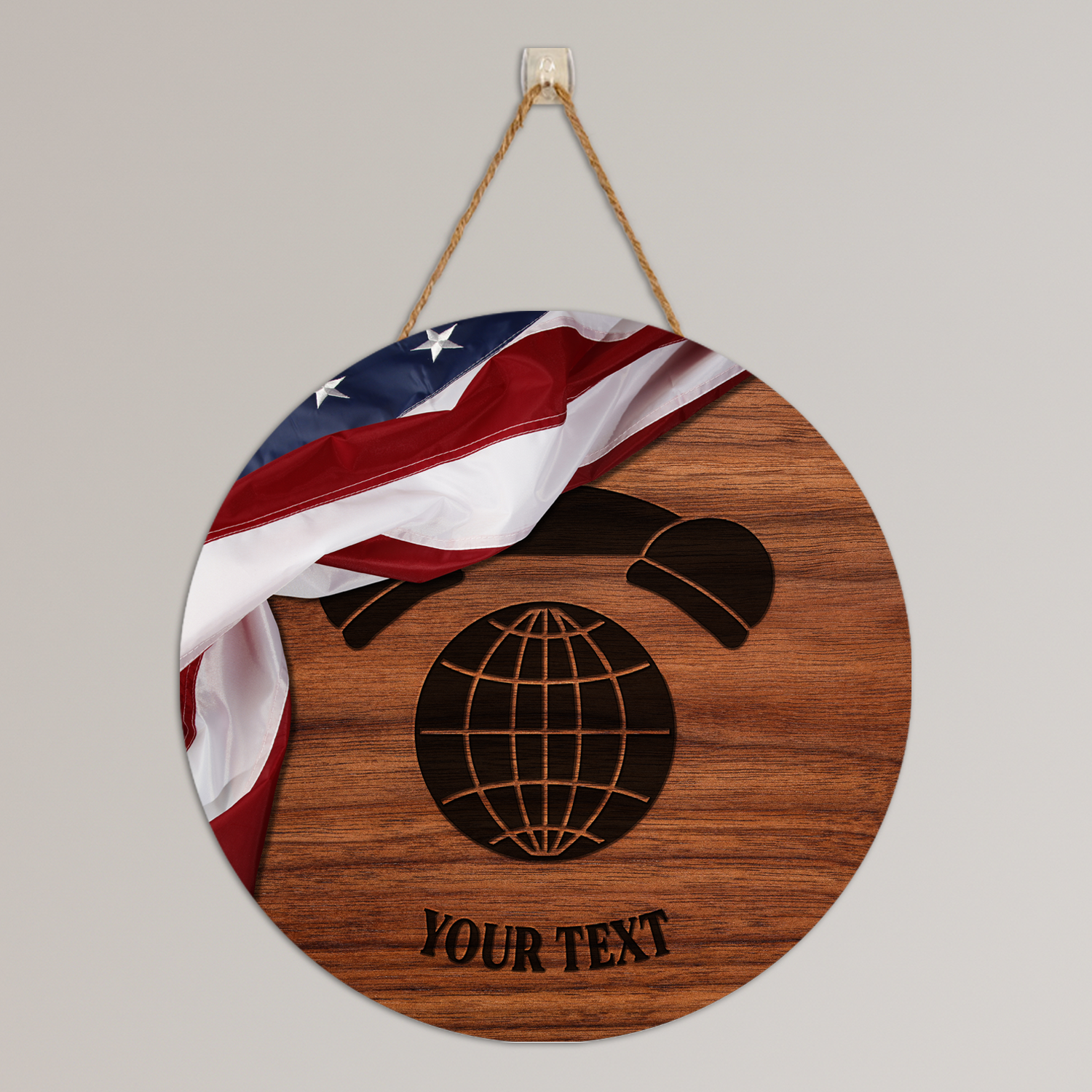 Custom Round Wood Sign, USA Flag With Military Ranks/Insignia, Personalized Text-Round Sign-Veterans Nation