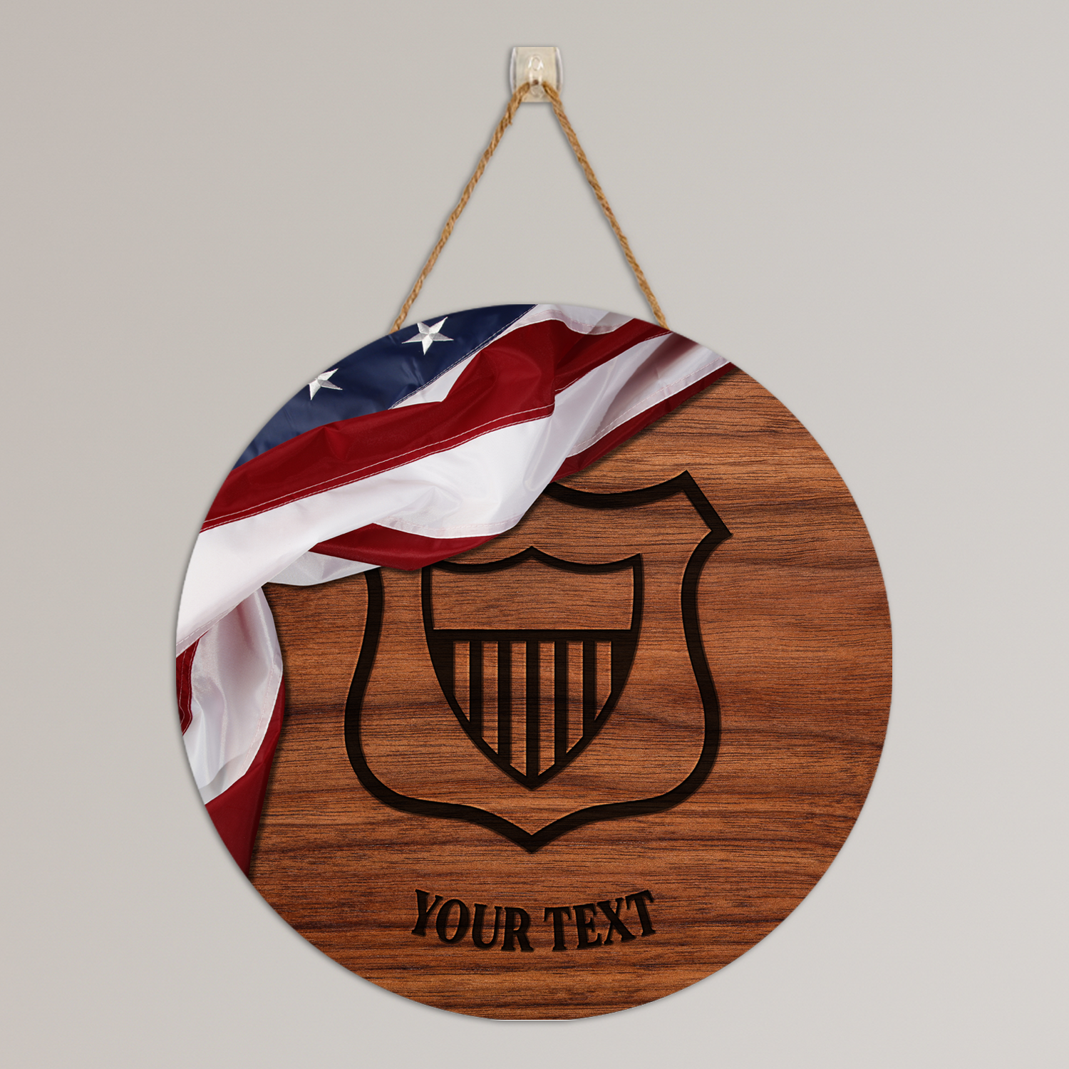 Custom Round Wood Sign, USA Flag With Military Ranks/Insignia, Personalized Text-Round Sign-Veterans Nation