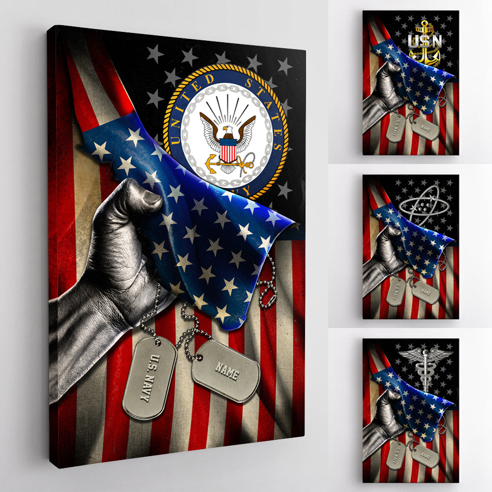 Personalized Canvas 1.5in Frame - USA Flag With Military Ranks/Insignia - Personalized Name & Ranks D07-Canvas-Personalized-AllBranch-Veterans Nation