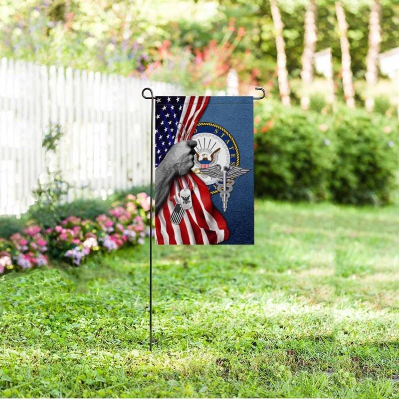 Half USA Flag With Military Ranks/Insignia D04 Garden Flag/Yard Flag 12 Inch x 18 Inch Twin-Side Printing-GDFlag-AllBranch-Veterans Nation