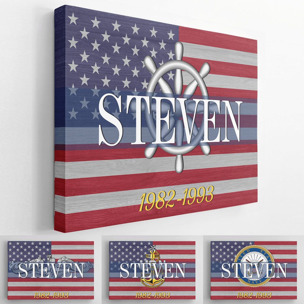 Personalized Canvas 1.5in Frame - USA Flag With Military Ranks/Insignia - Personalized Name & Ranks D06-Canvas-Personalized-AllBranch-Veterans Nation