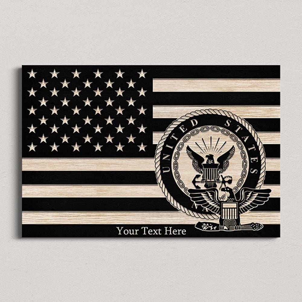 Personalized Canvas 1.5in Frame - Black/White American Flag With Military Ranks/Insignia - Personalized Text & Ranks/Insignia-Canvas-Personalized-AllBranch-Veterans Nation