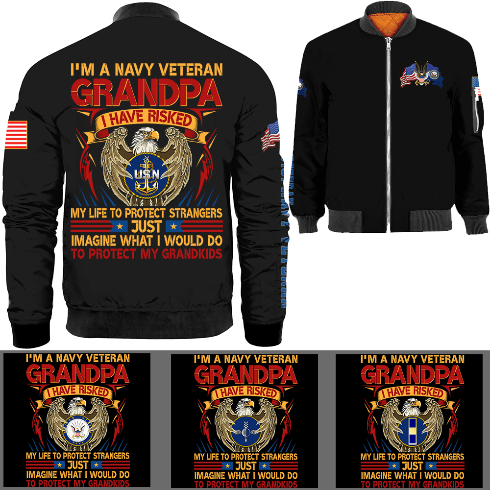 Veteran Grandpa Military Logo/Insignia Bomber Jacket-Bomber-AllBranch-Veterans Nation