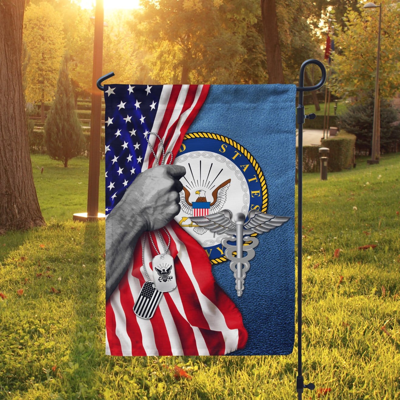 Half USA Flag With Military Ranks/Insignia D04 Garden Flag/Yard Flag 12 Inch x 18 Inch Twin-Side Printing-GDFlag-AllBranch-Veterans Nation