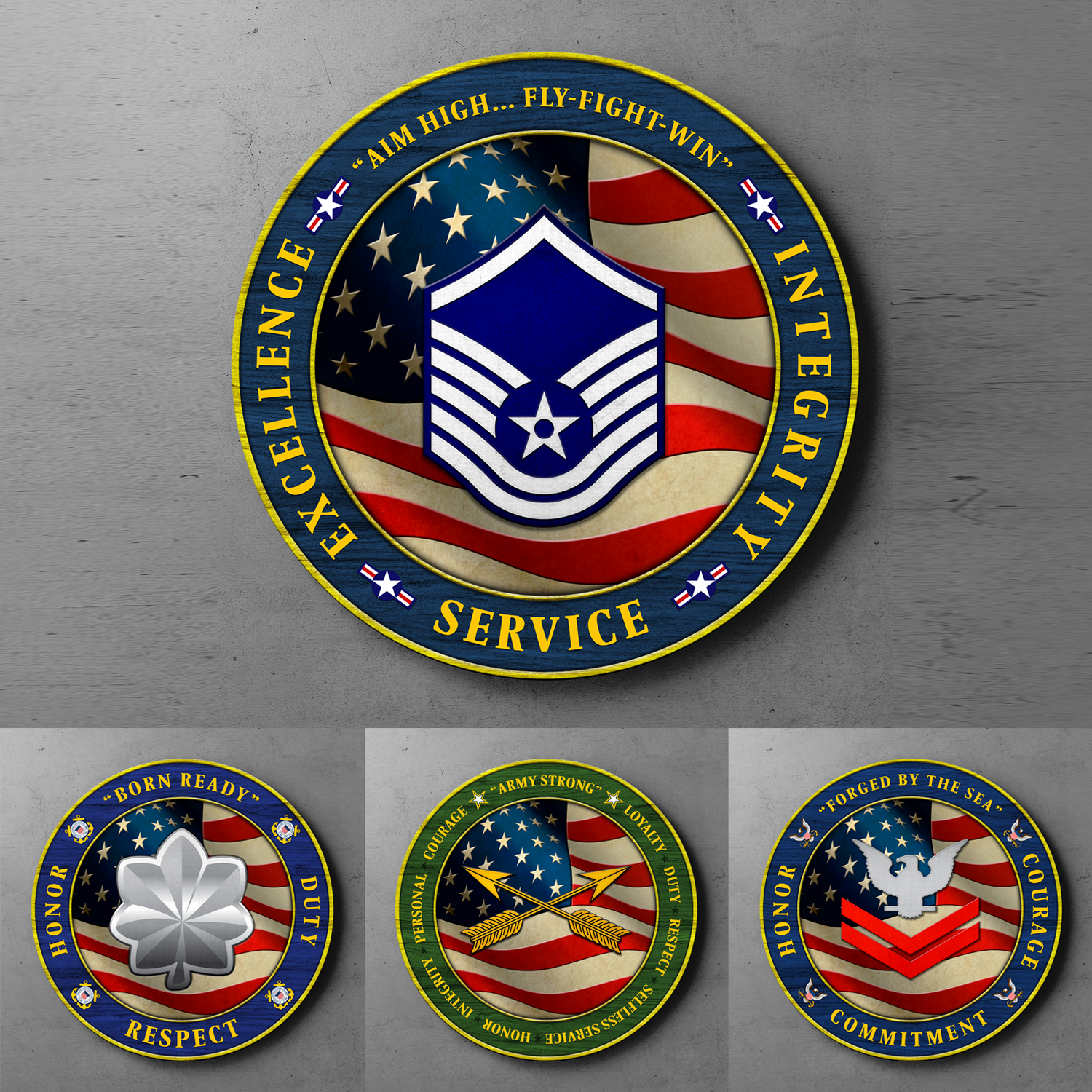 Custom Round Wood Sign, Military Mottos, Core Values With Military Ranks/Insignia-Round Sign-Veterans Nation