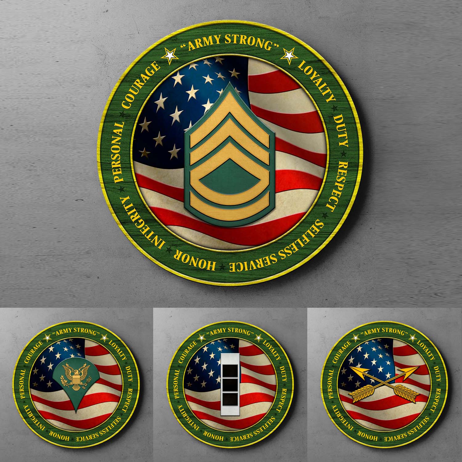 Custom Round Wood Sign, Military Mottos, Core Values With Military Ranks/Insignia-Round Sign-Veterans Nation