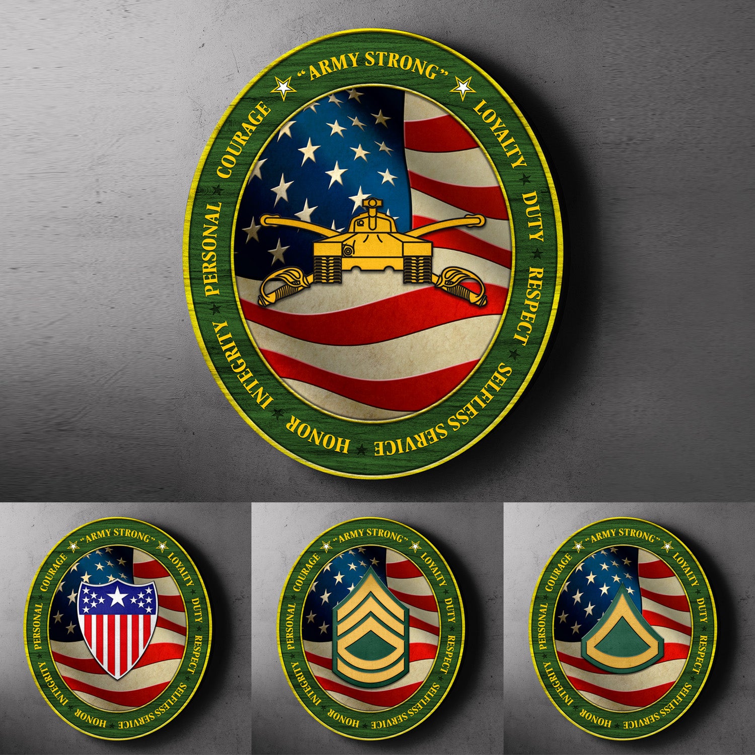 Custom Round Wood Sign, Military Mottos, Core Values With Military Ranks/Insignia-Round Sign-Veterans Nation