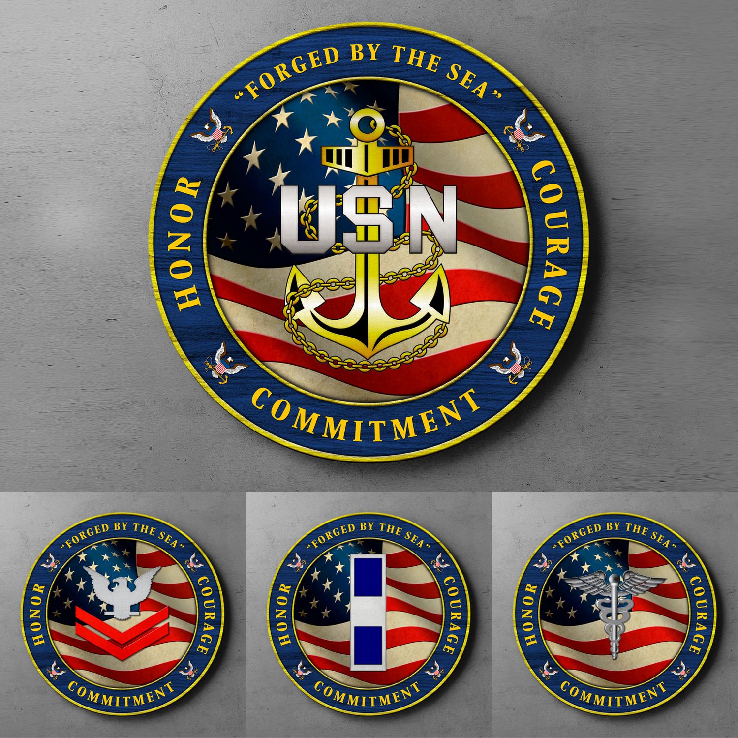 Custom Round Wood Sign, Military Mottos, Core Values With Military Ranks/Insignia-Round Sign-Veterans Nation