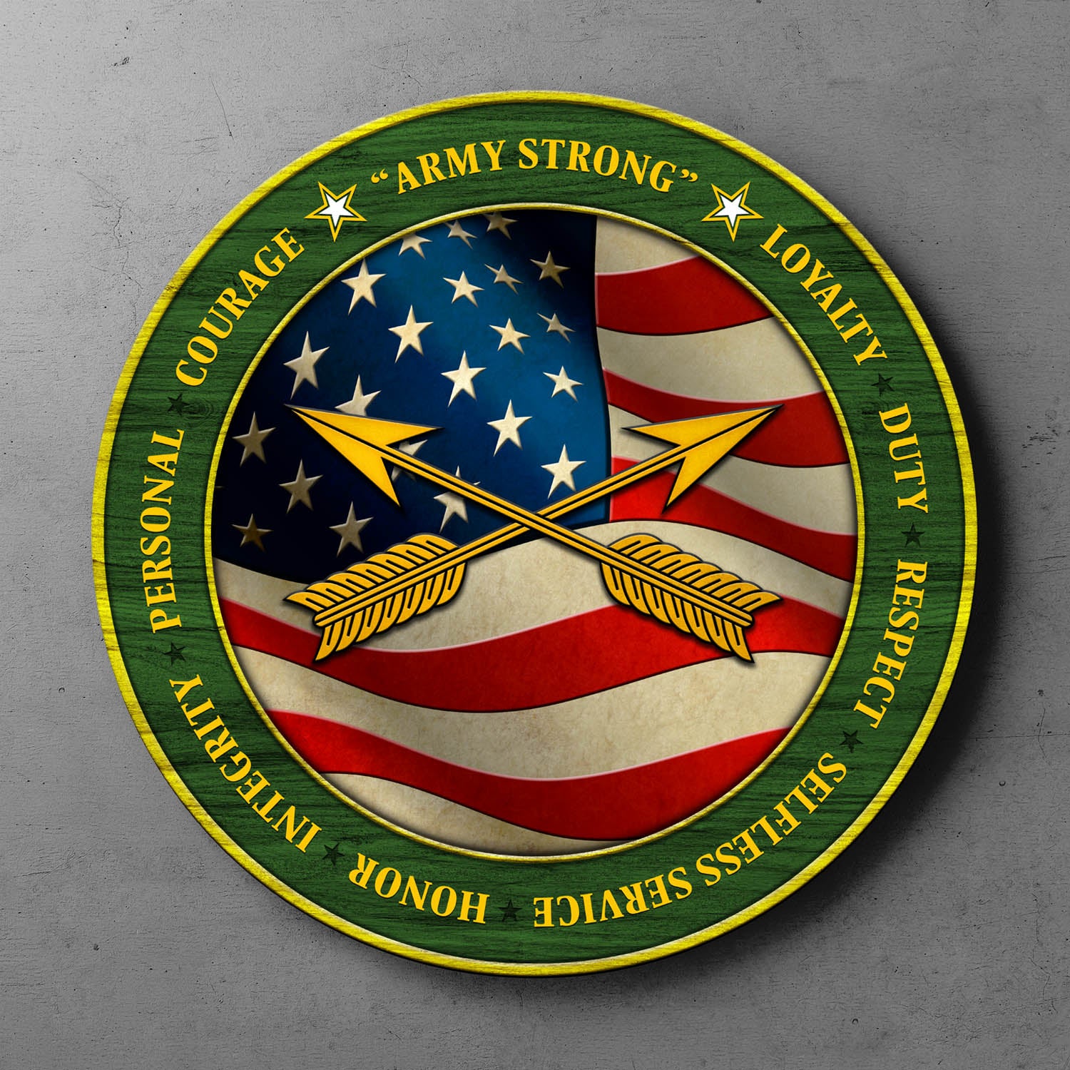 Custom Round Wood Sign, Military Mottos, Core Values With Military Ranks/Insignia-Round Sign-Veterans Nation