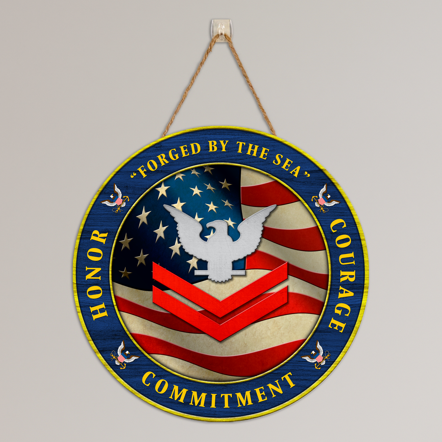 Custom Round Wood Sign, Military Mottos, Core Values With Military Ranks/Insignia-Round Sign-Veterans Nation