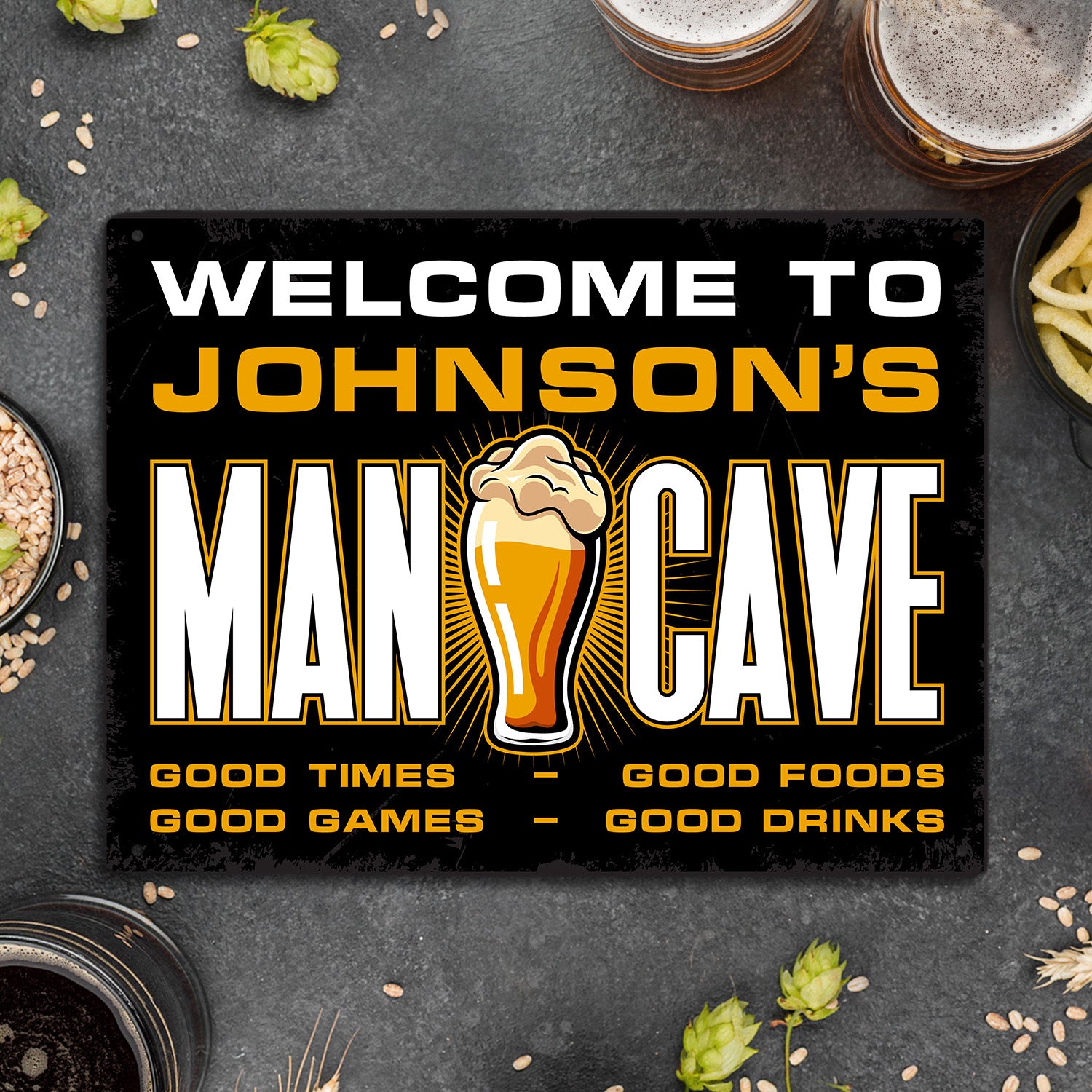 Welcome To Man Cave, Beer Cave, Good Time, Good Foods, Good Game, Good Drinks, Custom Metal Signs-Kustom-Veterans Nation