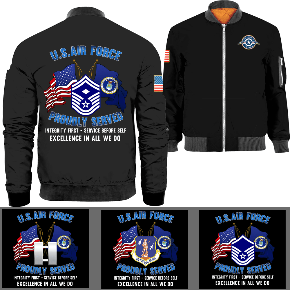 US Military Logo/Ranks Proudly Served Core Values Bomber Jacket-Bomber-AllBranch-Veterans Nation