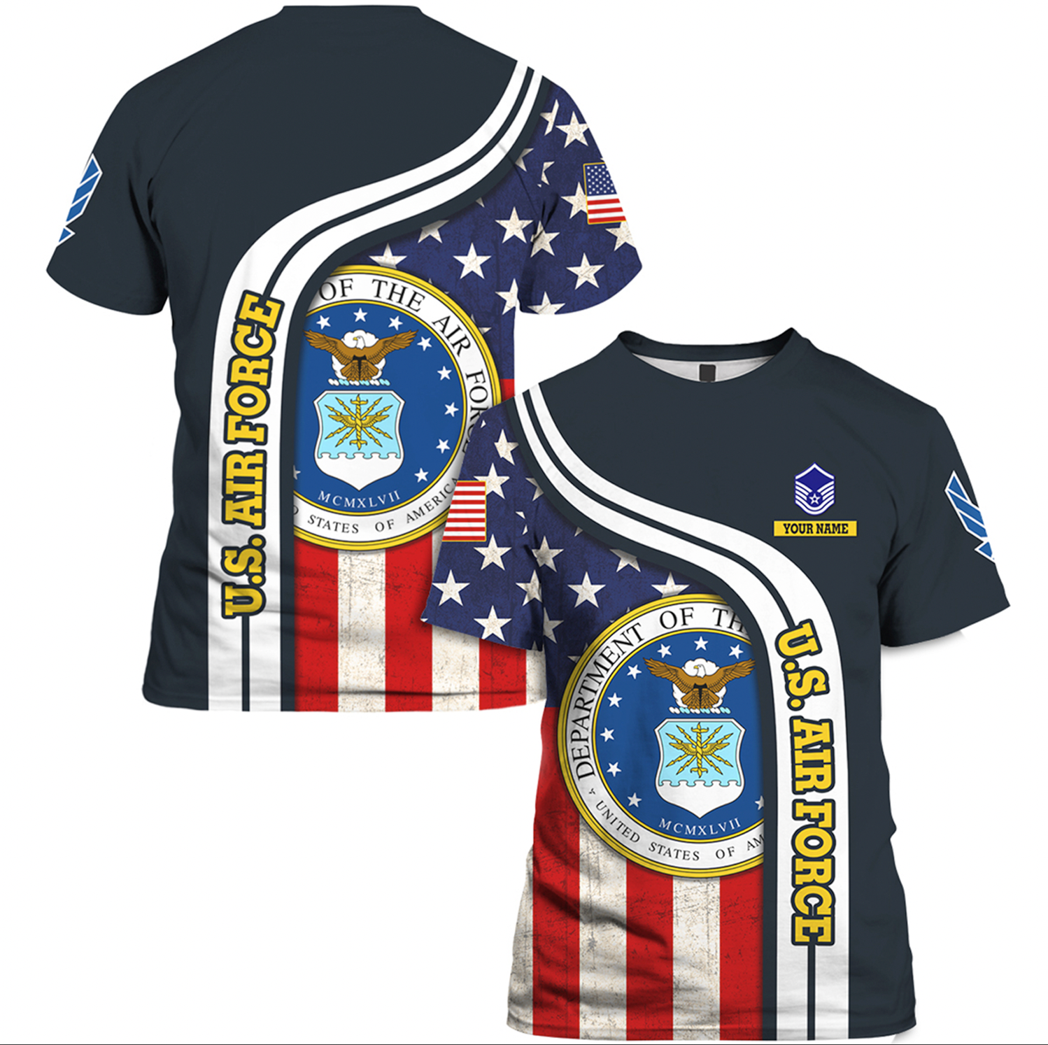 Custom 3D All Over Prints T-Shirt, Personalized Name And Military Logo, USA Flag-AOV-Custom-Veterans Nation