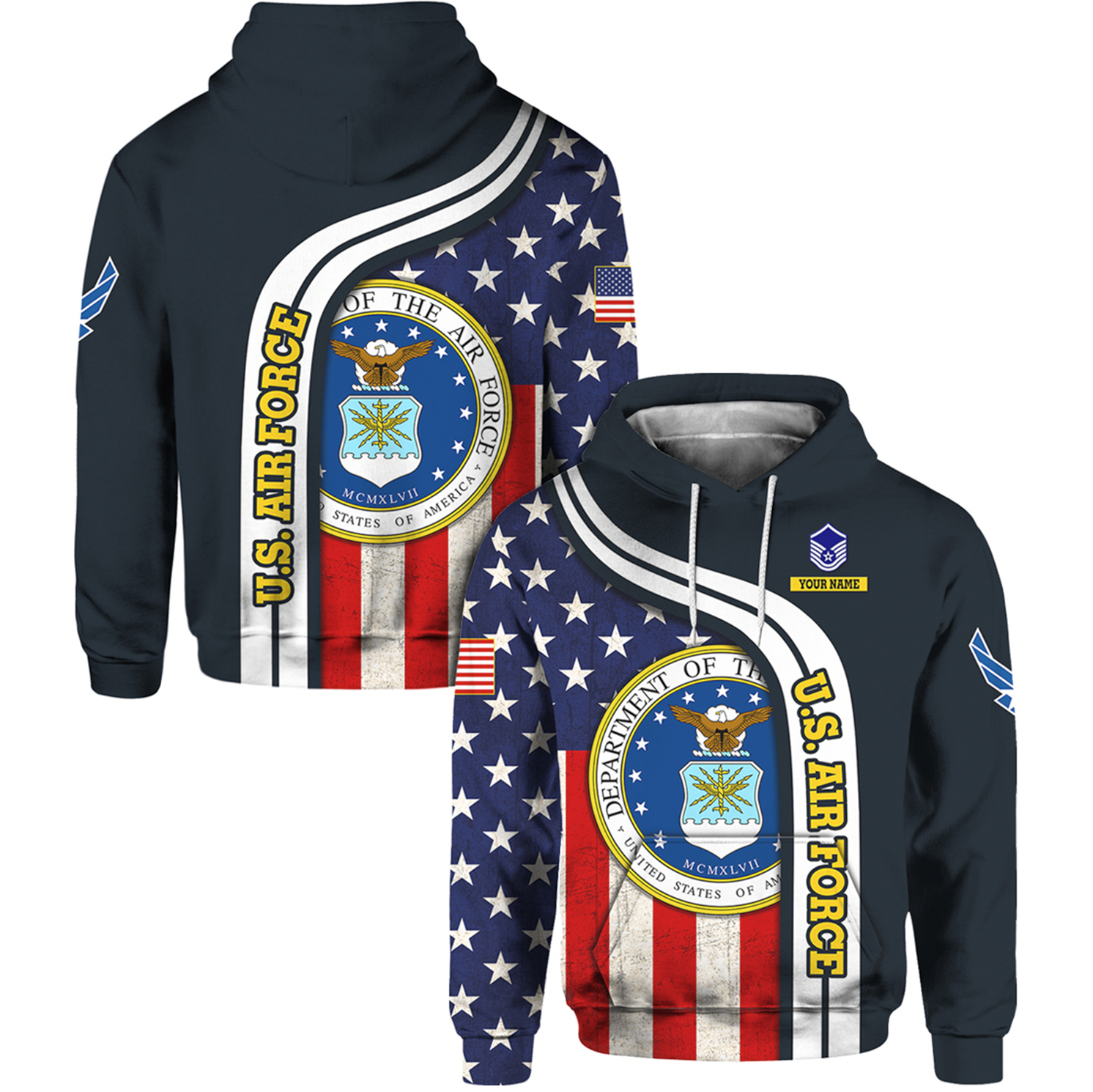 Custom 3D All Over Prints Hoodie, Personalized Name And Military Logo, USA Flag-AOV-Custom-Veterans Nation