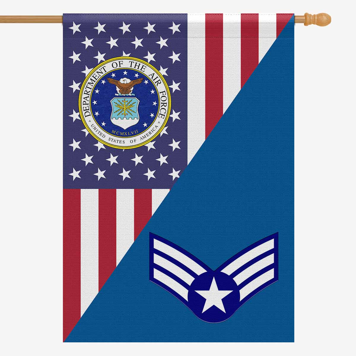 US Air Force E-4 Buck Sergeant House Flag 28 inches x 40 inches Twin-Side Printing-HouseFlag-USAF-Ranks-Veterans Nation