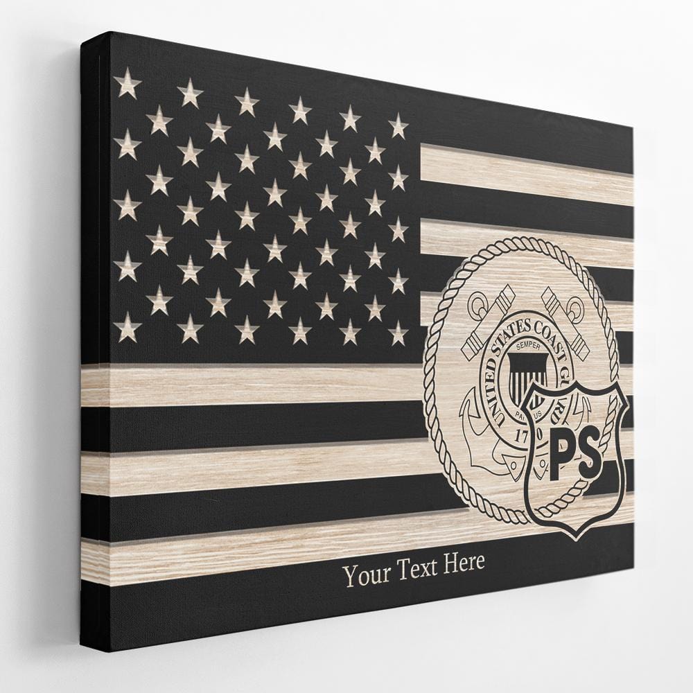 Personalized Canvas 1.5in Frame - Black/White American Flag With Military Ranks/Insignia - Personalized Text & Ranks/Insignia-Canvas-Personalized-AllBranch-Veterans Nation