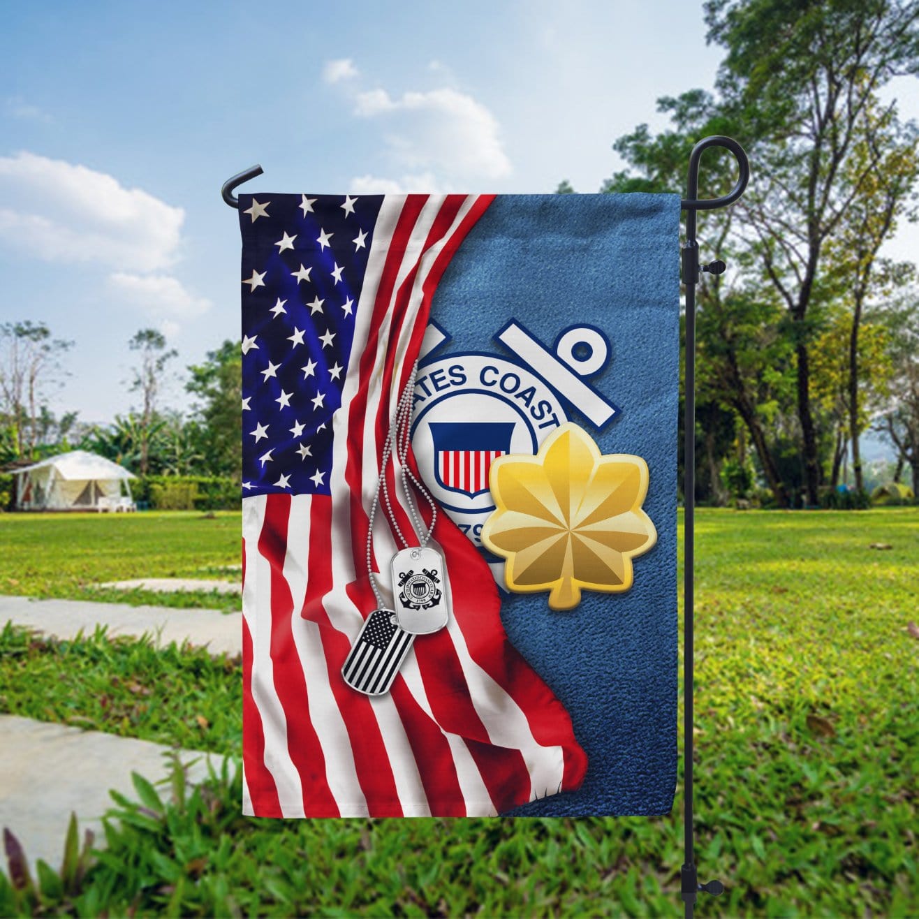 Half USA Flag With Military Ranks/Insignia D05 Garden Flag/Yard Flag 12 Inch x 18 Inch Twin-Side Printing-GDFlag-AllBranch-Veterans Nation