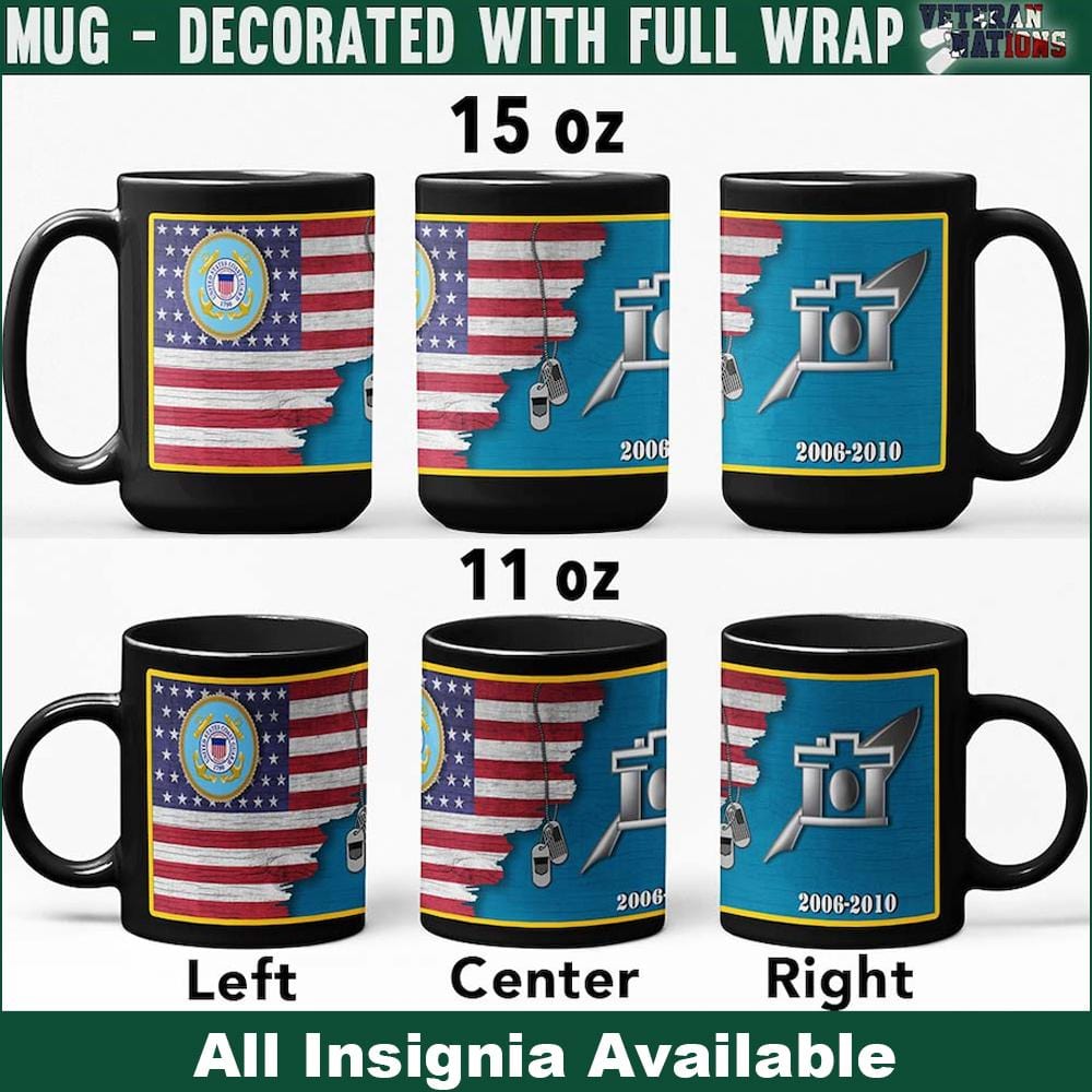 US Coast Guard Insignia With American Flag - Personalized 11oz - 15oz Black Mug-Mug-Personalized-USCG-Veterans Nation