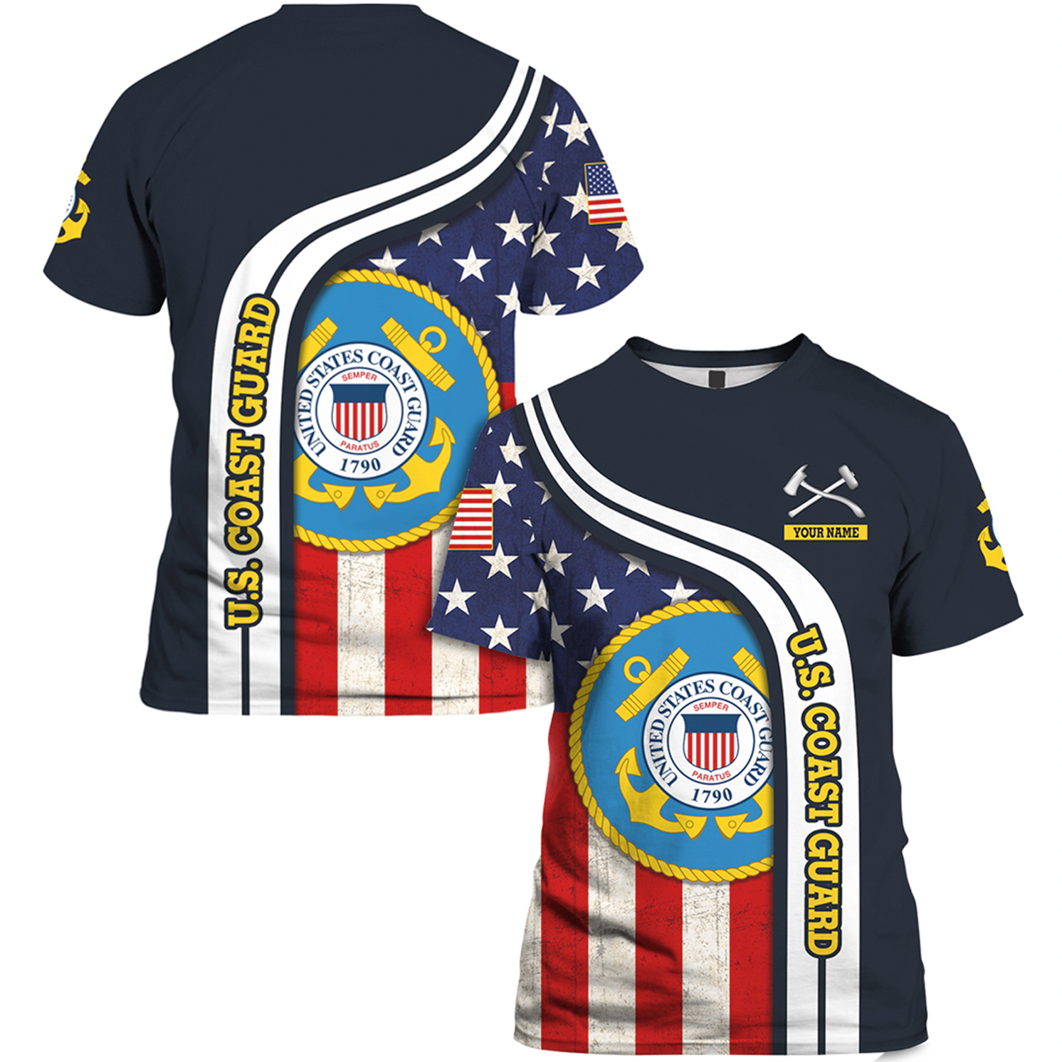 Custom 3D All Over Prints T-Shirt, Personalized Name And Military Logo, USA Flag-AOV-Custom-Veterans Nation