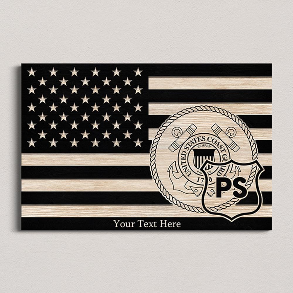 Personalized Canvas 1.5in Frame - Black/White American Flag With Military Ranks/Insignia - Personalized Text & Ranks/Insignia-Canvas-Personalized-AllBranch-Veterans Nation