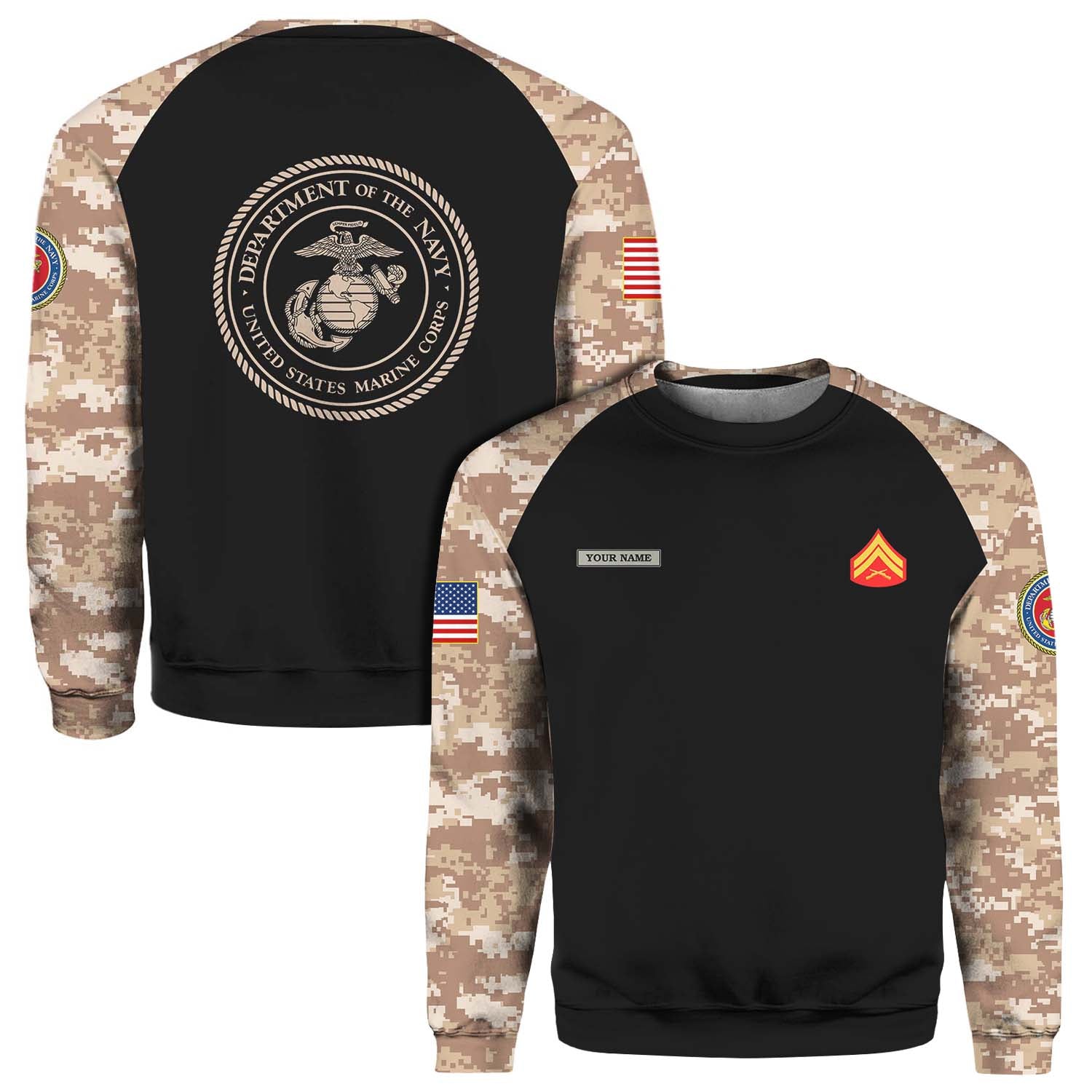 Custom 3D All Over Prints Crewneck Sweatshirt, Personalized Name And Ranks, Military Camo-AOV-Custom-Veterans Nation