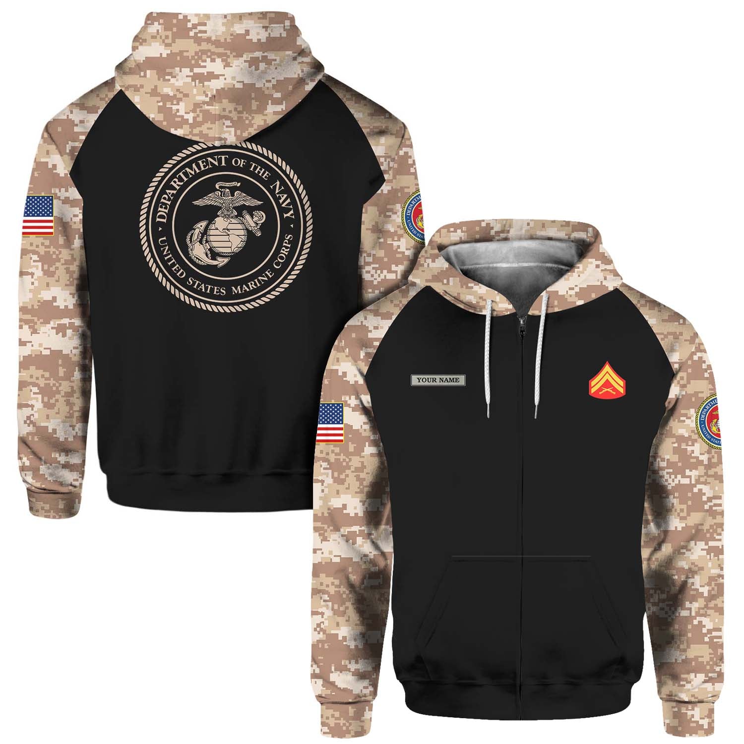 Custom 3D All Over Prints Hoodie, Personalized Name And Ranks, Military Camo-AOV-Custom-Veterans Nation