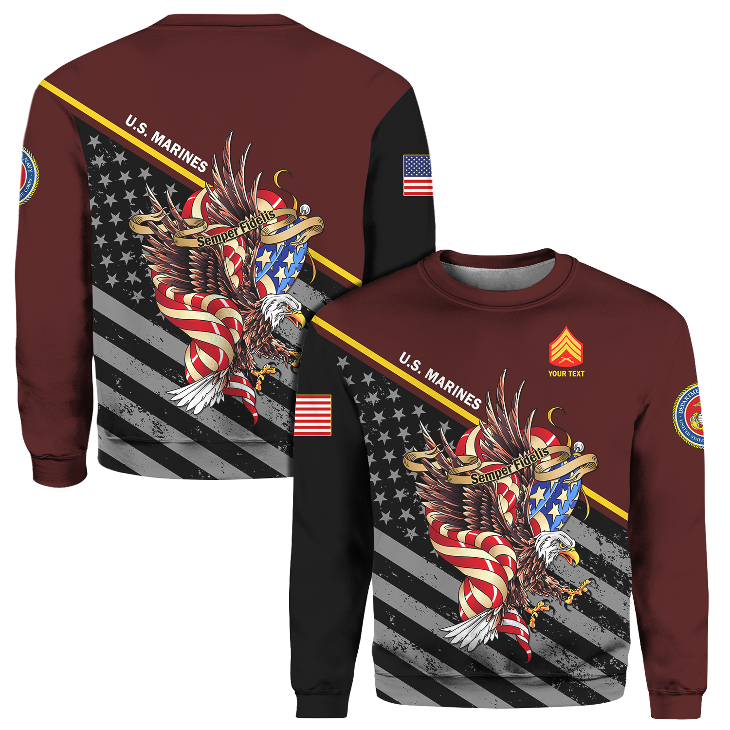 Custom 3D All Over Prints Crewneck Sweatshirt, Personalized Name And Ranks, Military Motto-AOV-Custom-Veterans Nation